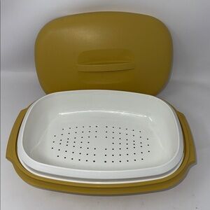 Vintage MCM retro gold yellow Tupperware steamer set 1273-4 food vegetable